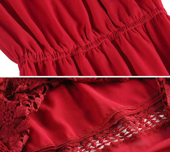 Red Broderie Bandeau Maxi Beach Dress