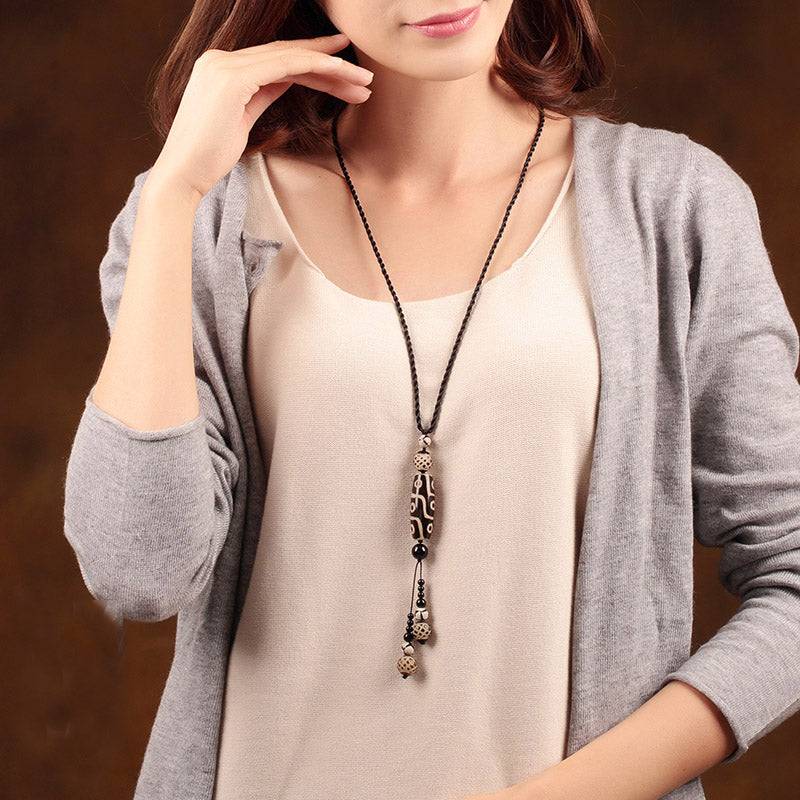 Handmade Agate Dzi Beads Pendant Necklace