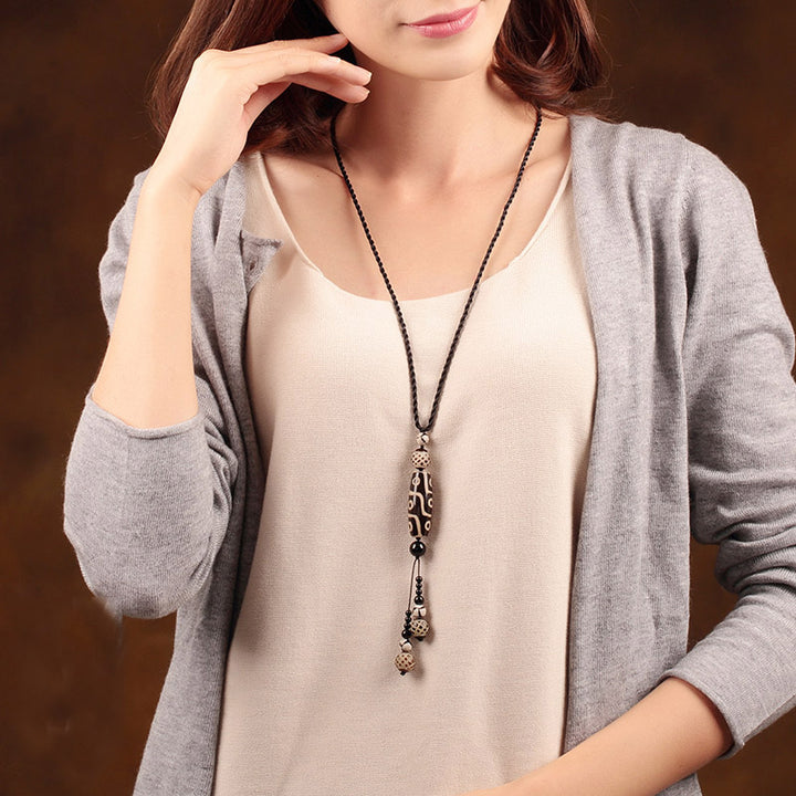 Handmade Agate Dzi Beads Pendant Necklace