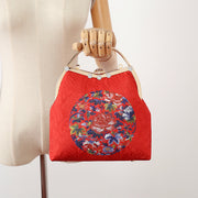 Red Printed Floral Chain Shoulder Cross Handbag