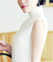 White Ramie Tea-Length  Qipao / Cheongsam Party Dress