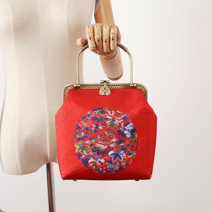 Red Printed Floral Chain Shoulder Cross Party Bag
