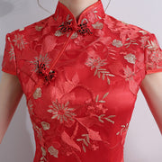Embroidered Floral Long Qipao / Cheongsam Wedding Dress