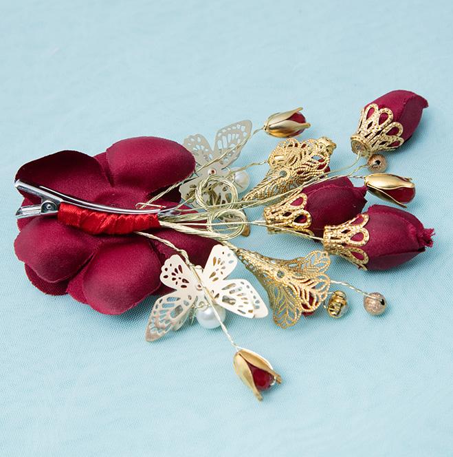 Wine Red Silk Hair Flower Clip