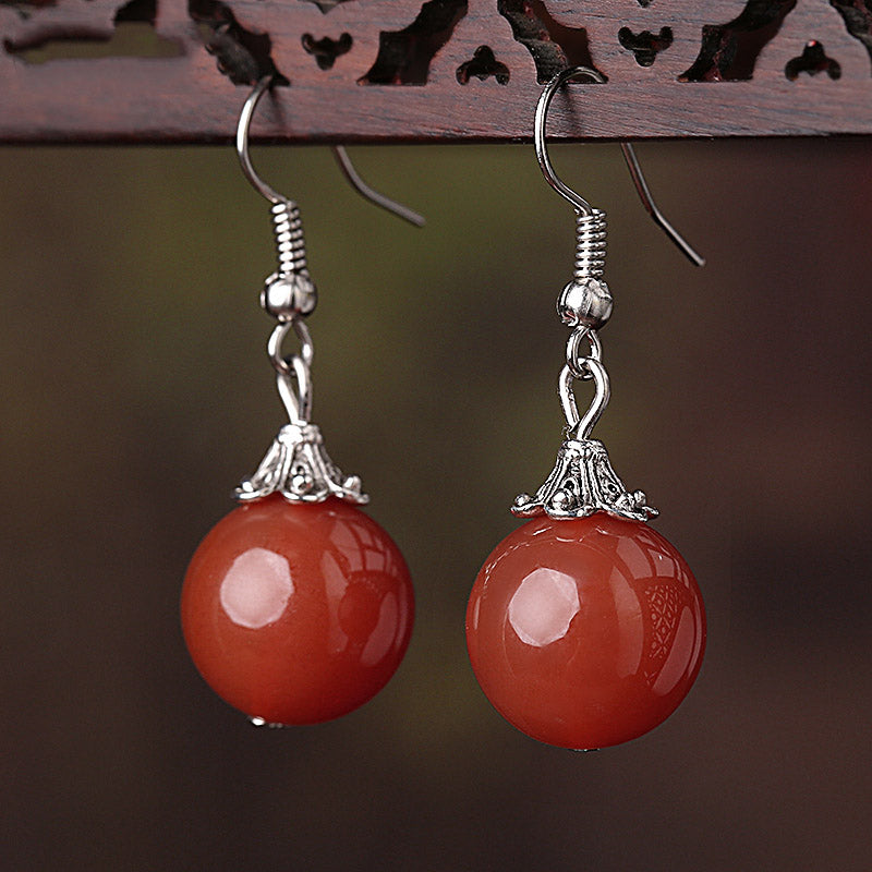 Red Agate Dangle Drop Hook Non Pierced Earrings