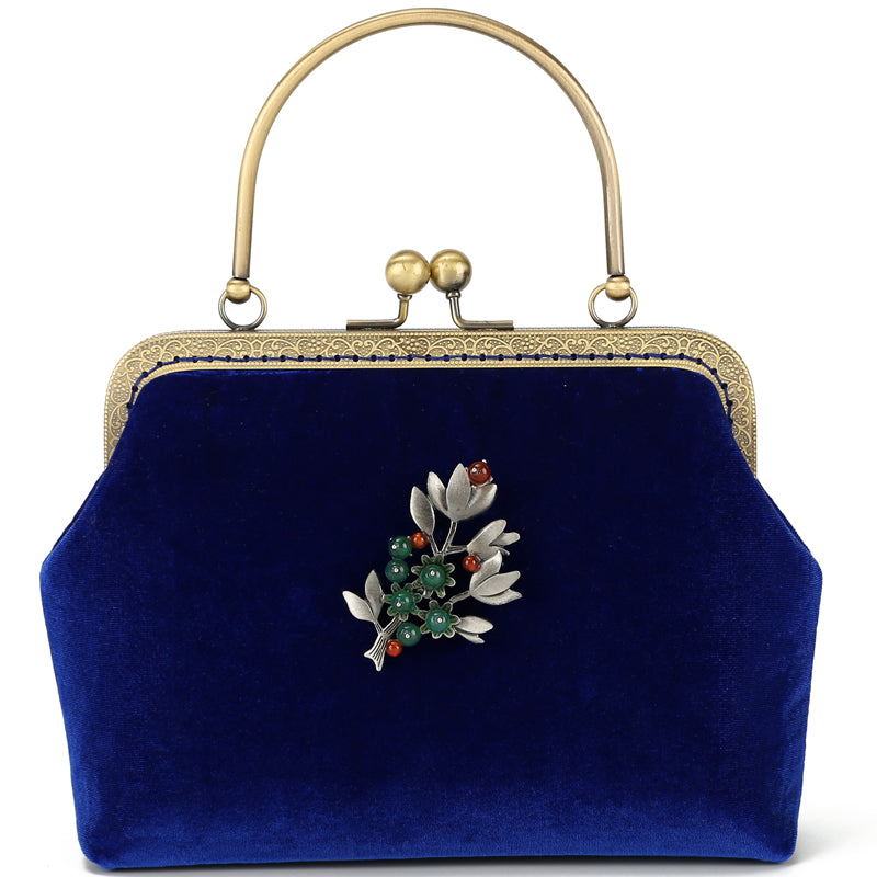 Blue Velvet Chain Shoulder Cross Clutch Bag
