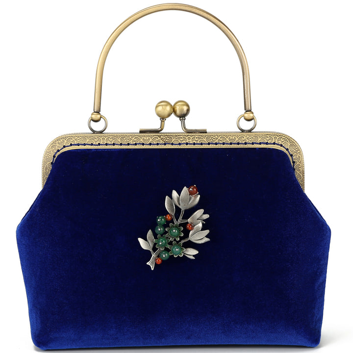 Blue Velvet Chain Shoulder Cross Clutch Bag