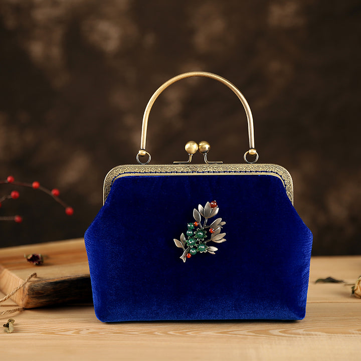 Blue Velvet Chain Shoulder Cross Clutch Bag