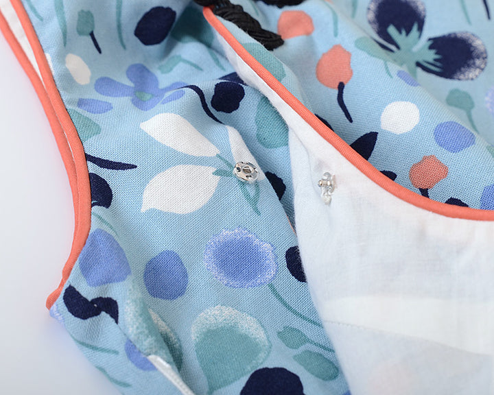 Chic Blue Floral Midi Qipao / Cheongsam Dress
