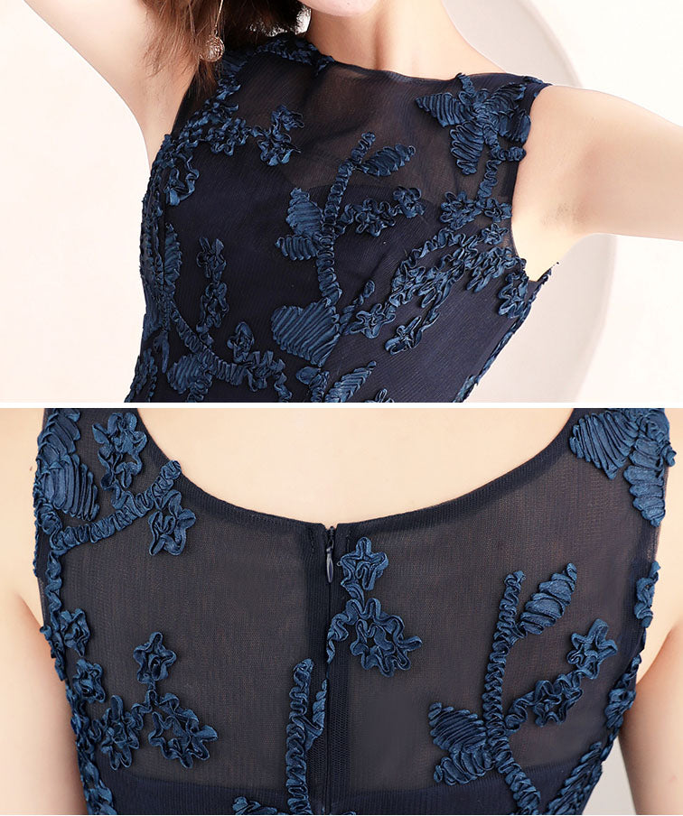 Blue Jacquard High Low Fit & Flare Party Dress