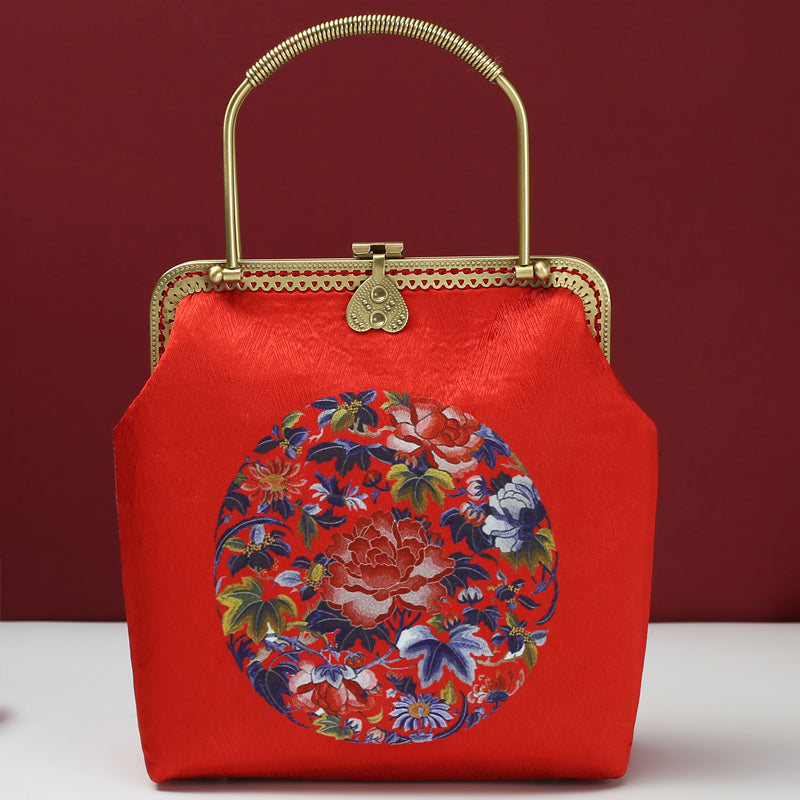 Red Printed Floral Chain Shoulder Cross Party Bag