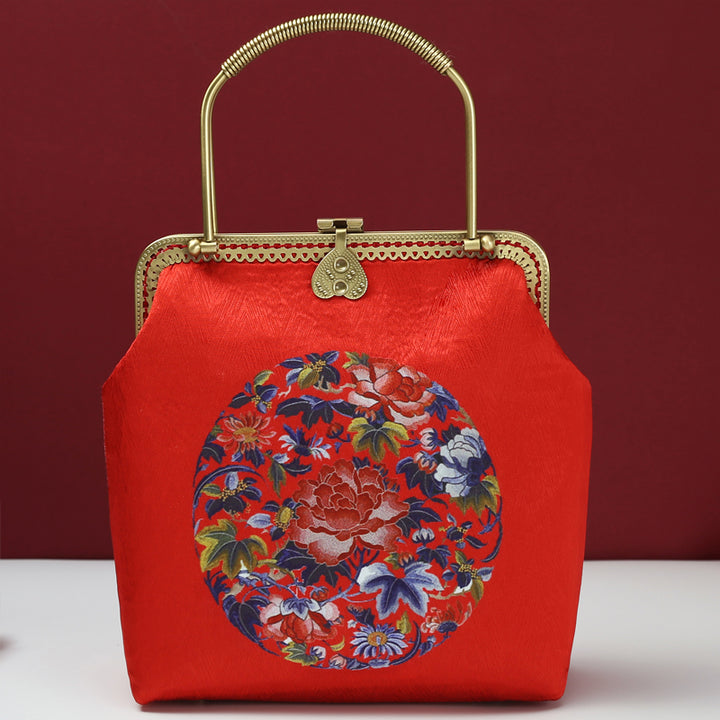 Red Printed Floral Chain Shoulder Cross Party Bag