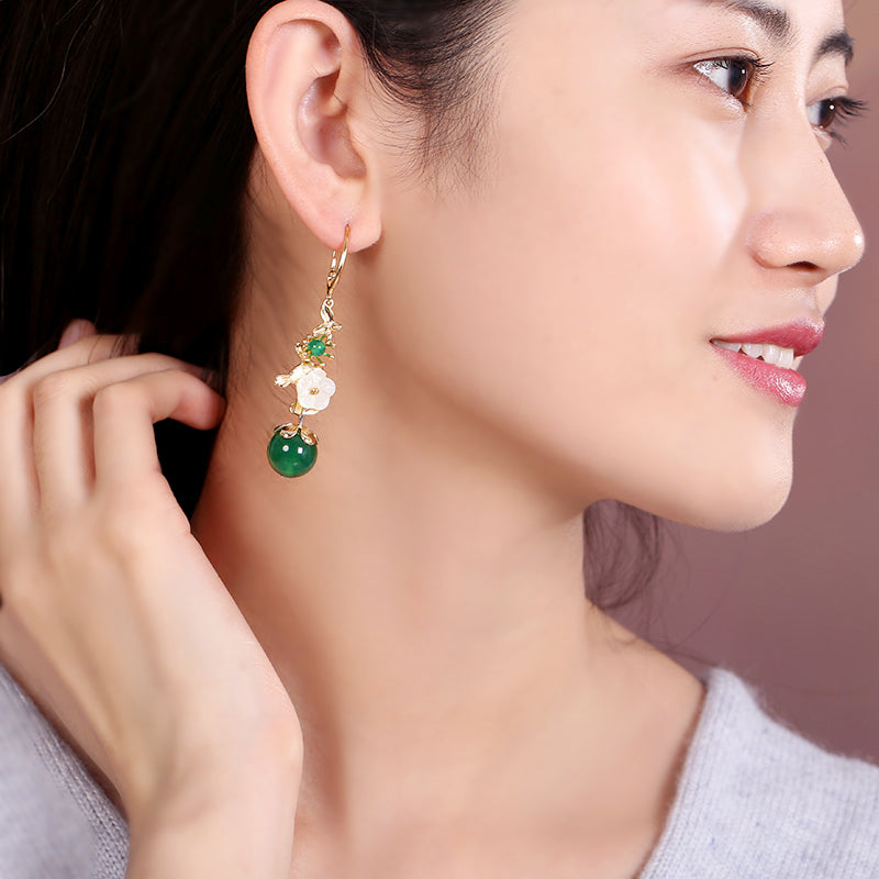 Green Agate Dangle Drop Non Pierced Earrings