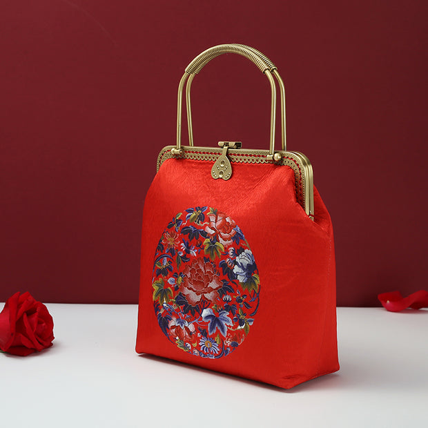 Red Printed Floral Chain Shoulder Cross Party Bag