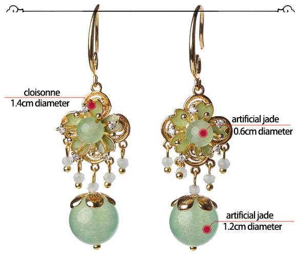 Green Jade Dangle Clip On Pierced Earrings