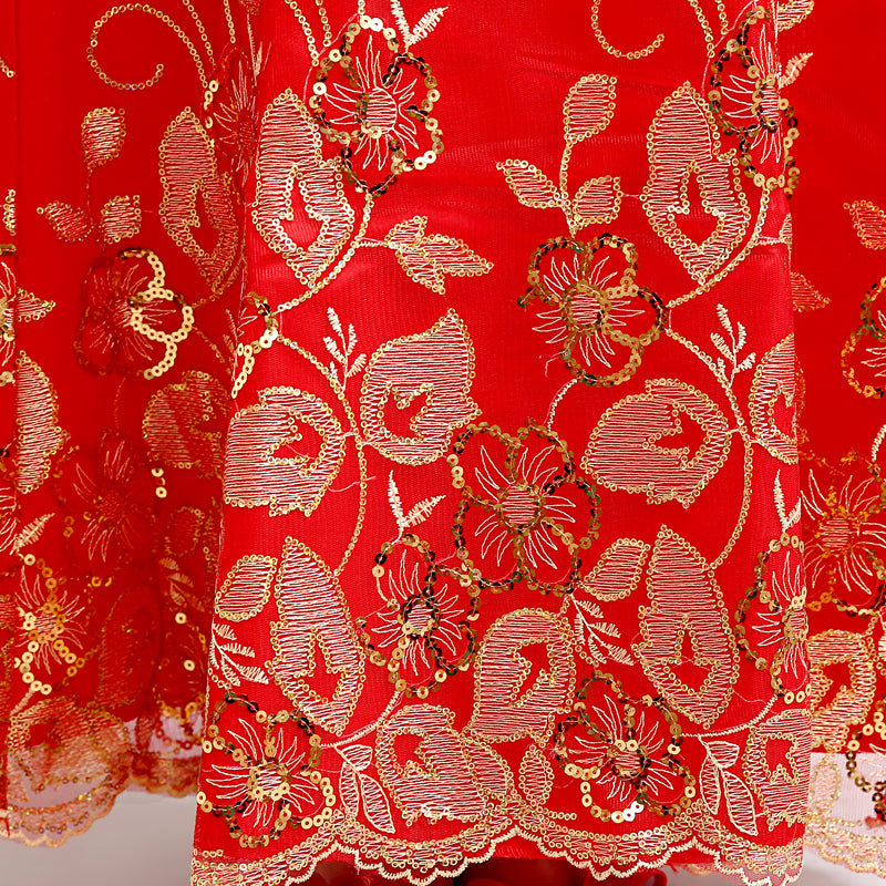 Red Full Length Sequined Mermaid Cheongsam / Qipao Wedding Dress