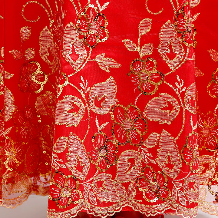 Red Full Length Sequined Mermaid Cheongsam / Qipao Wedding Dress