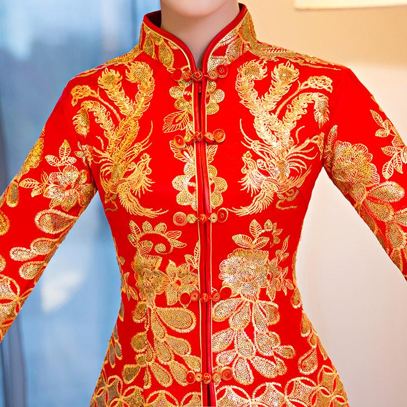 2-Piece Sequined Phoenix Bridal Qun Gua Chinese Wedding Suit