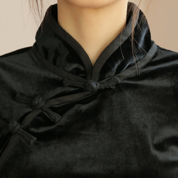 Ritual Black Velvet Qipao / Cheongsam Blouse Top