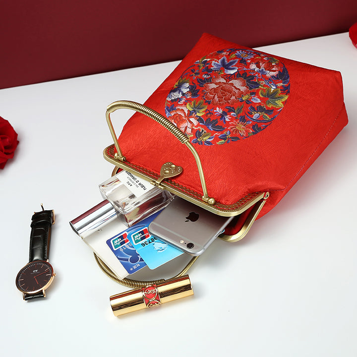 Red Printed Floral Chain Shoulder Cross Party Bag