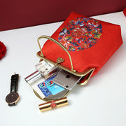 Red Printed Floral Chain Shoulder Cross Party Bag