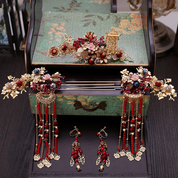Chinese Traditional Bridal Hair Clips & Earrings