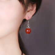 Red Agate Dangle Drop Hook Non Pierced Earrings