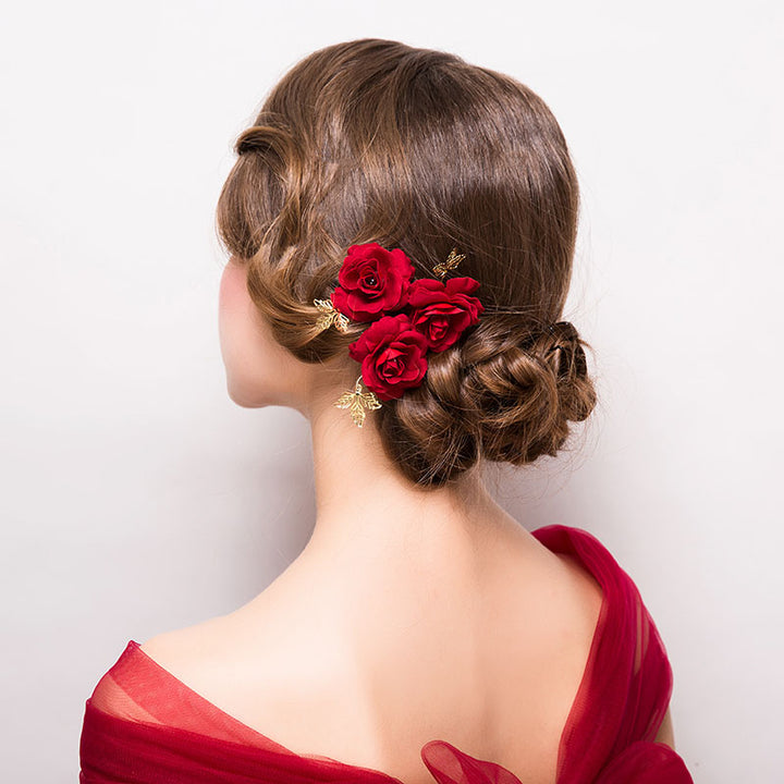 3 Pieces Fabric Rosette Bridal Hair Pins Set