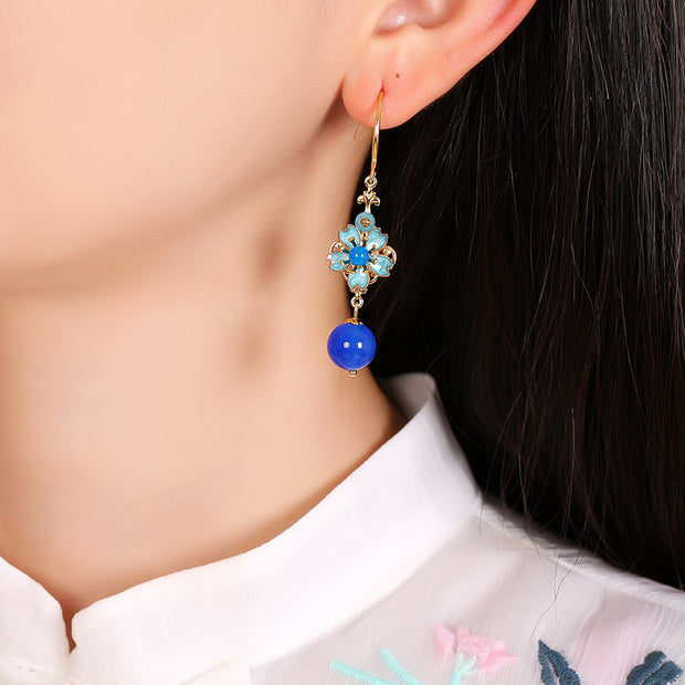 Blue Agate Drop Dangle Hook Clip On Earrings