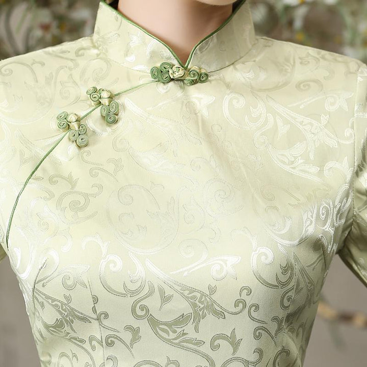 Green White Jacquard Qipao / Cheongsam Top Blouse
