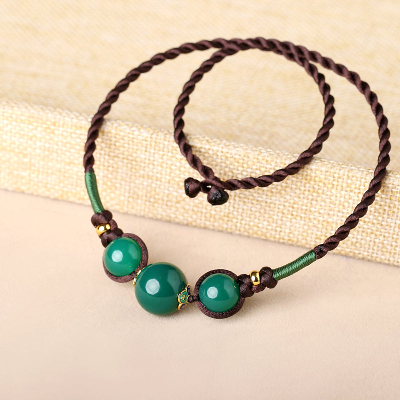 Handmade Green Agate Beads String Necklaces