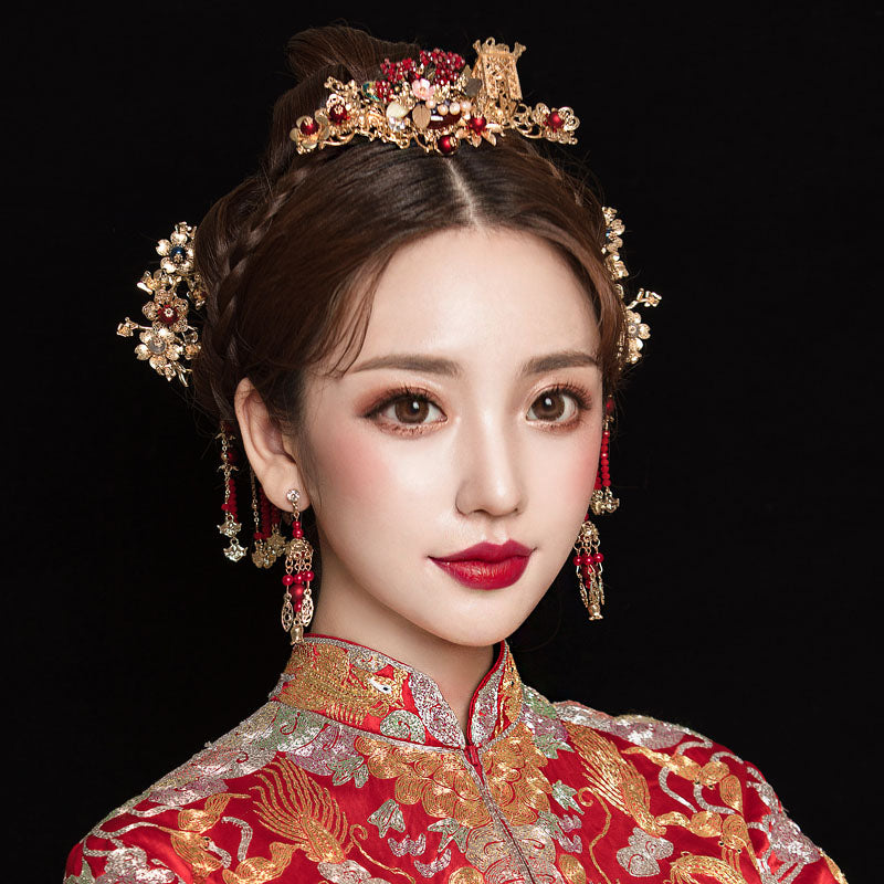 Chinese Traditional Bridal Hair Clips & Earrings