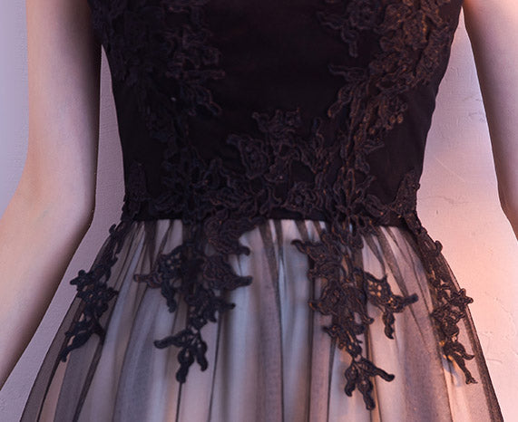 Black A-Line Floor Length Tulle Evening Formal Dress