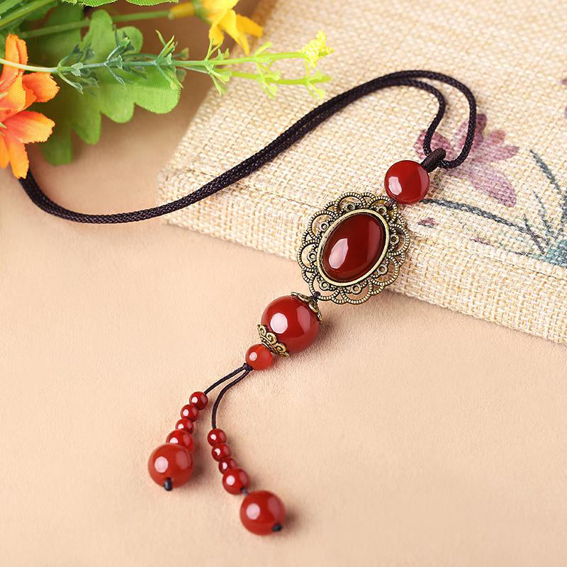 Handmade Red Agate Beads Pendant Necklace