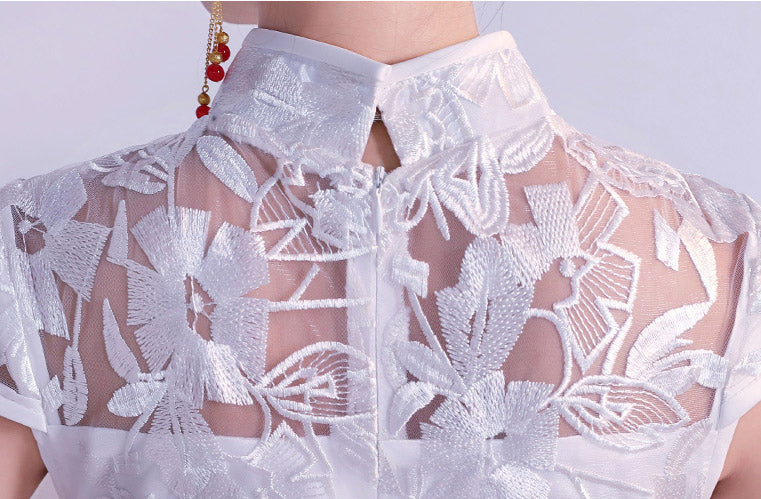 White Lace Fishtail Qipao / Cheongsam Wedding Dress