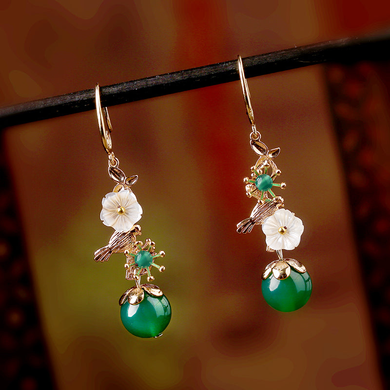 Green Agate Dangle Drop Non Pierced Earrings