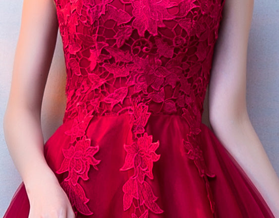 Red High Low Hem Lace Qipao / Cheongsam Party Dress