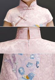 Pink Embroidered Kids Girl Cheongsam / Qipao Dress