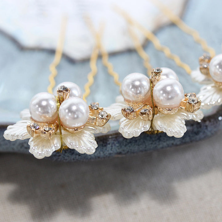Set of 6 Shell Petals Pearl Hair Clips
