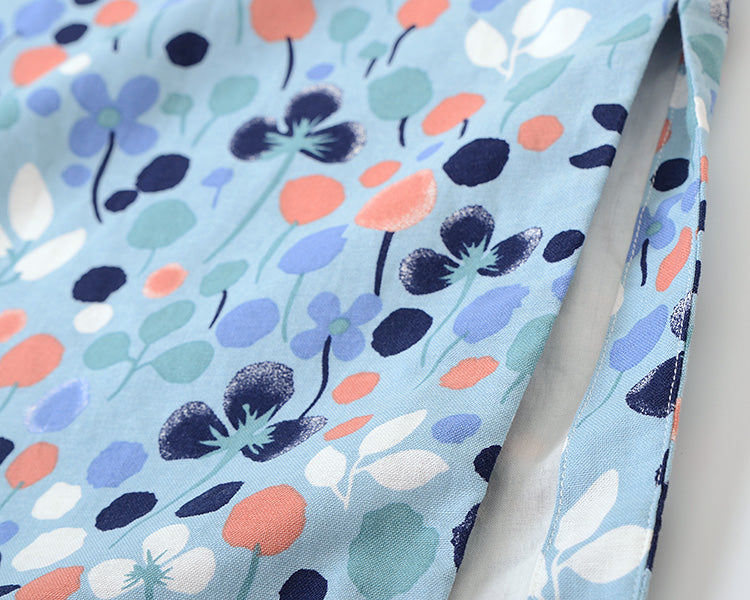 Chic Blue Floral Midi Qipao / Cheongsam Dress
