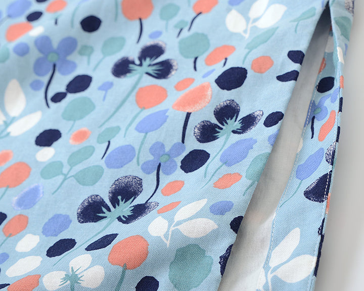 Chic Blue Floral Midi Qipao / Cheongsam Dress