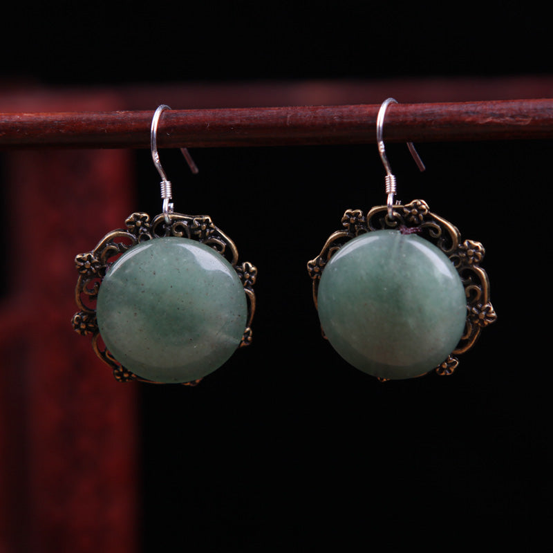 Green Jade Dangle Drop Pierced Clip On Earrings