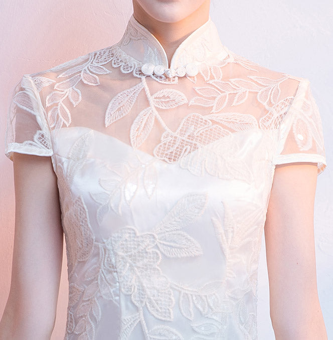 Sequins Lace Fishtail Qipao / Cheongsam Wedding Dress