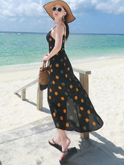 Frill Polka Dots Maxi Beach Dress with High Low Hem