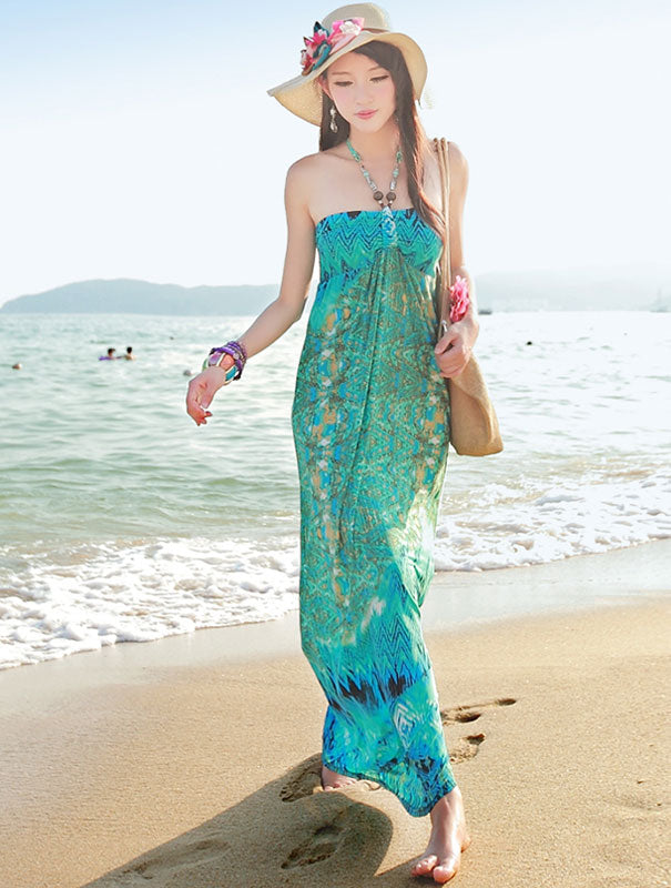 Printed Halter Knot Maxi Beach Dress