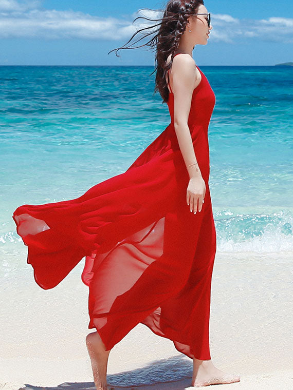 Red Black Maxi Slip Beach Dress