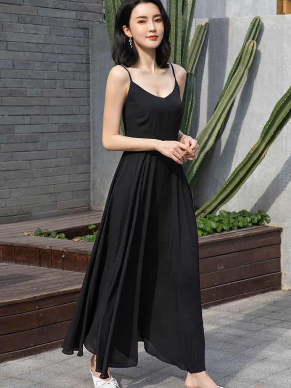 Red Black Maxi Slip Beach Dress - IMALLURE L / Black Red Black Maxi Slip Beach Dress - IMALLURE L / Black