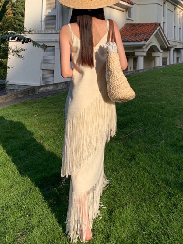 White Tassels Slip Beach Dress 