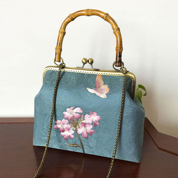 Handmade Blue Embroidered Chain Strap Top Handle Bag