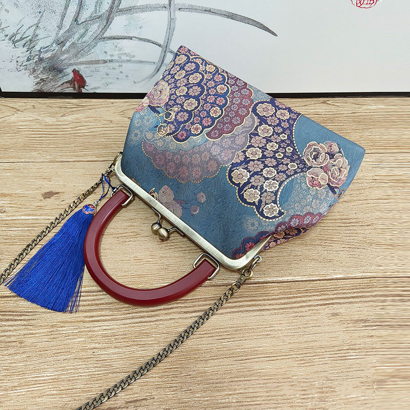 Mothers Jacquard Chain Top Handle Clutch Handbag